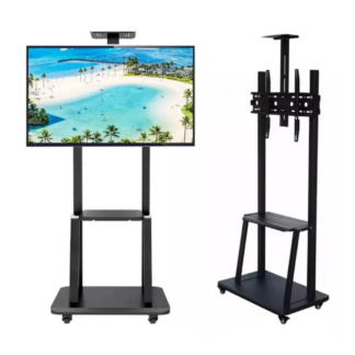 SOPORTE TV MÓVIL AJUSTABLE 32" A 70" CON RUEDAS Y REPISA – RESISTENTE, PROFESIONAL Y LISTO
