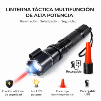 Linterna Táctica Multifunción Recargable USB Luz LED Potente Cono Rojo Señalización Láser Seguridad Personal