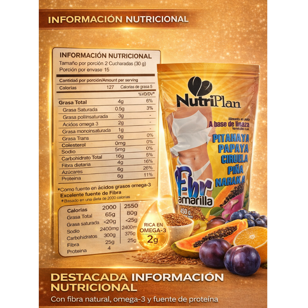 Batido Nutricional F-br Amarilla 450g con Linaza y Frutas | Fibra Natural en Polvo para Rutina Saludable - Image 2