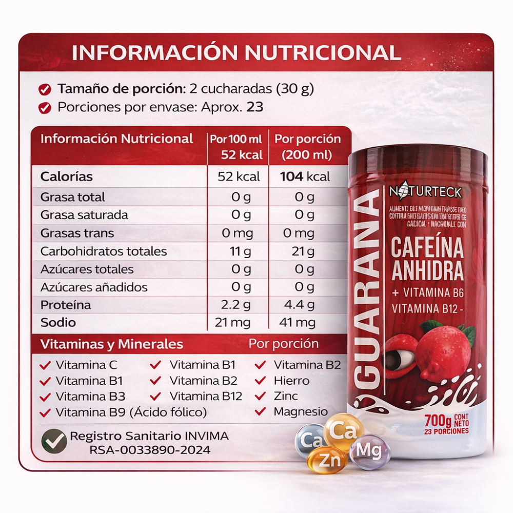 SUPLEMENTO NUTRICIONAL EN POLVO CON GUARANÁ, CAFEÍNA ANHIDRA Y VITAMINAS DEL COMPLEJO B. - Image 2
