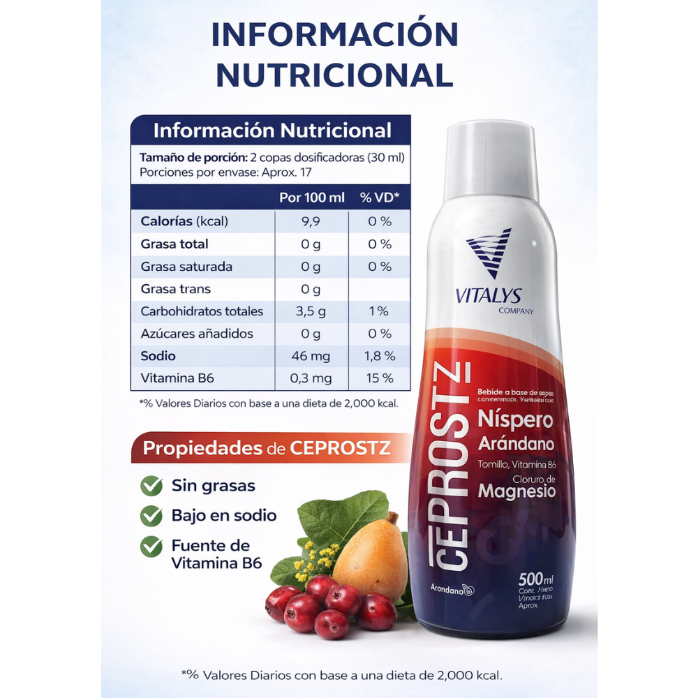 Ceprostz 500ml Vitalys Níspero Arándano Magnesio Bienestar Masculino - Image 3