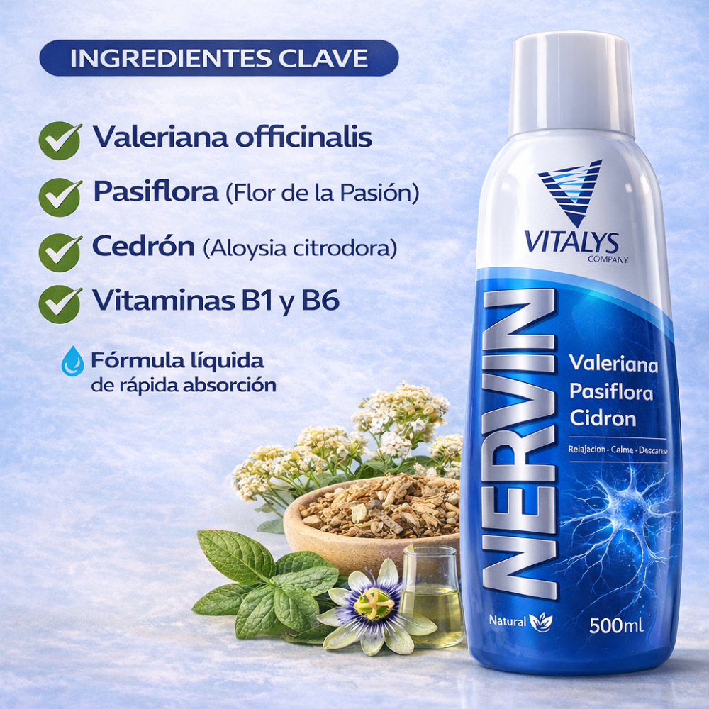 Nervin Vitalys 500ml Valeriana Pasiflora Cedrón Bienestar y Relajación - Image 3