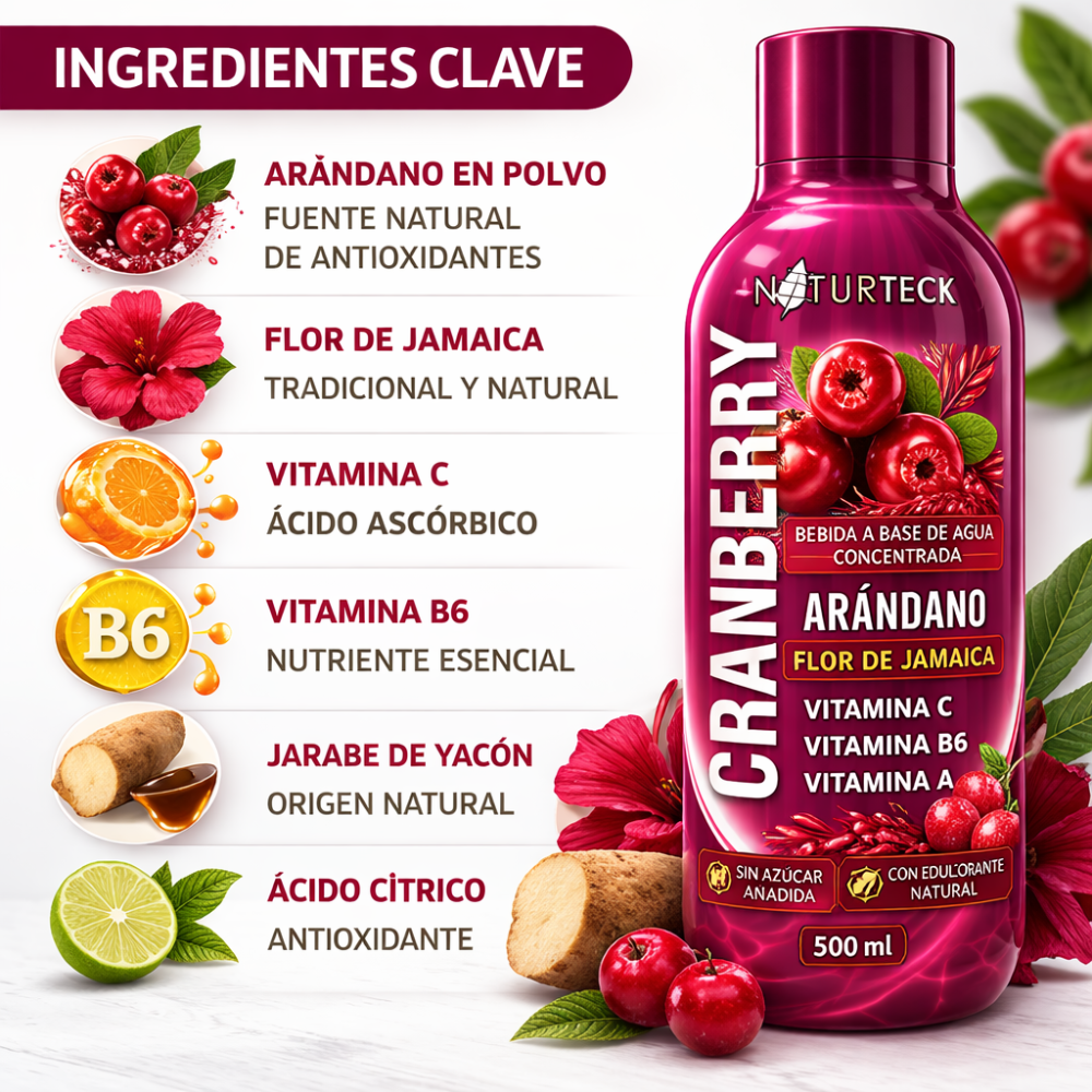 Bebida Concentrada Arándano Flor de Jamaica Vitamina C B6 A 500ml - Image 3