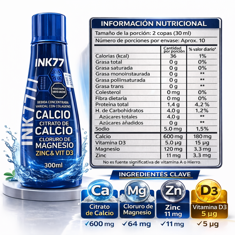 Bebida INK77 con Calcio Magnesio Zinc Vitamina D3 300 ml - Image 3