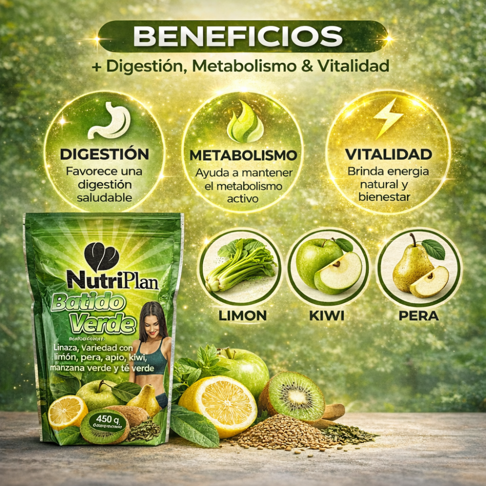 Batido Verde NutriPlan con Linaza, Té Verde y Frutas | Fibra Natural para Bienestar Digestivo - Image 3