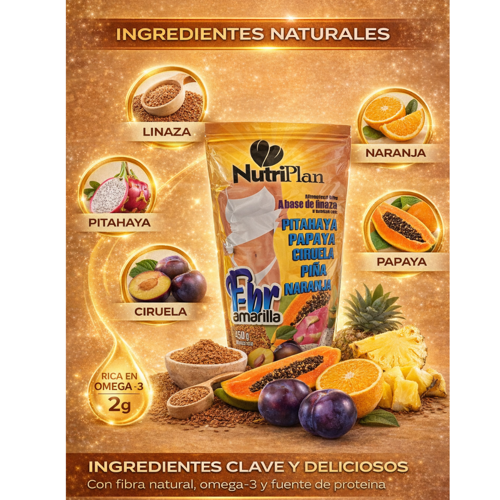 Batido Nutricional F-br Amarilla 450g con Linaza y Frutas | Fibra Natural en Polvo para Rutina Saludable - Image 3
