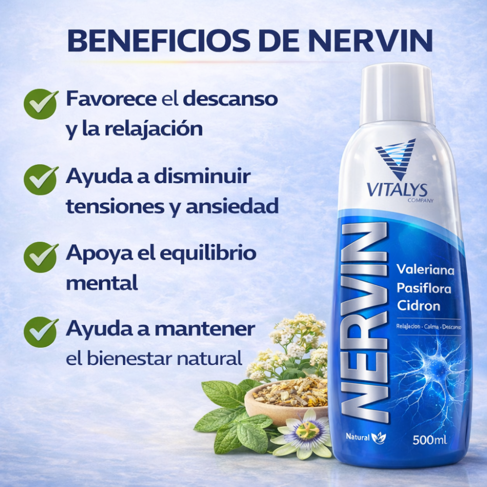 Nervin Vitalys 500ml Valeriana Pasiflora Cedrón Bienestar y Relajación - Image 4