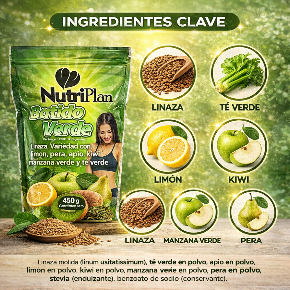 Batido Verde NutriPlan con Linaza, Té Verde y Frutas | Fibra Natural para Bienestar Digestivo - Image 4