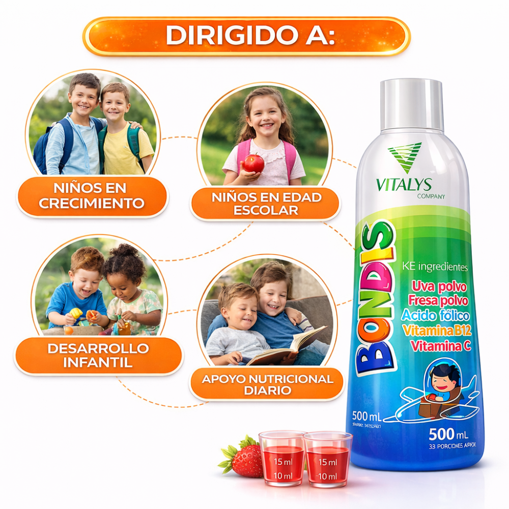 BONDIS Bebida Infantil Multivitamínico 500 ml Sabor Fresa con Vitamina C, B12 y Ácido Fólico - Image 5