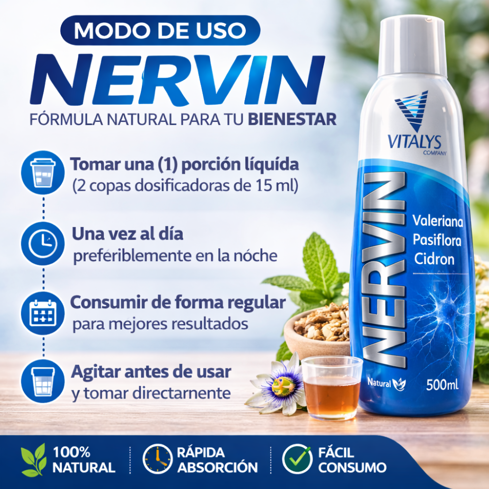 Nervin Vitalys 500ml Valeriana Pasiflora Cedrón Bienestar y Relajación - Image 5