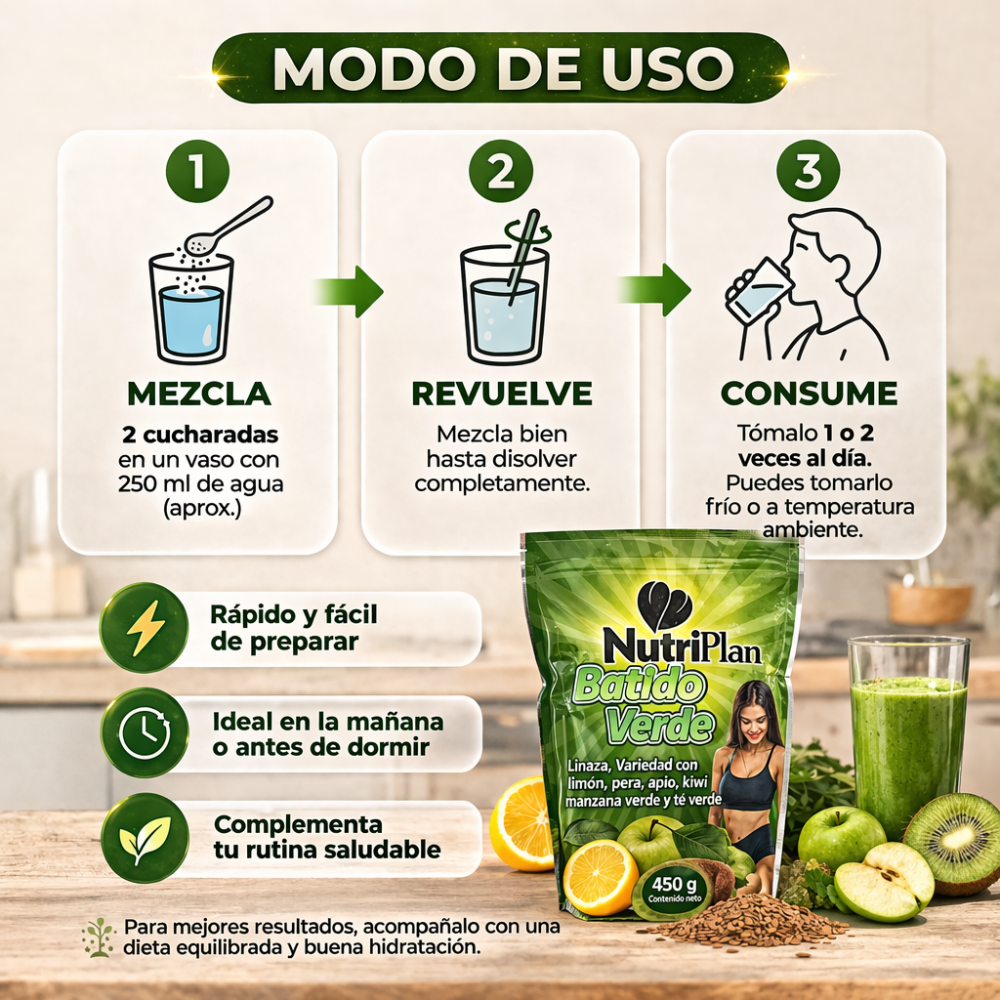 Batido Verde NutriPlan con Linaza, Té Verde y Frutas | Fibra Natural para Bienestar Digestivo - Image 5