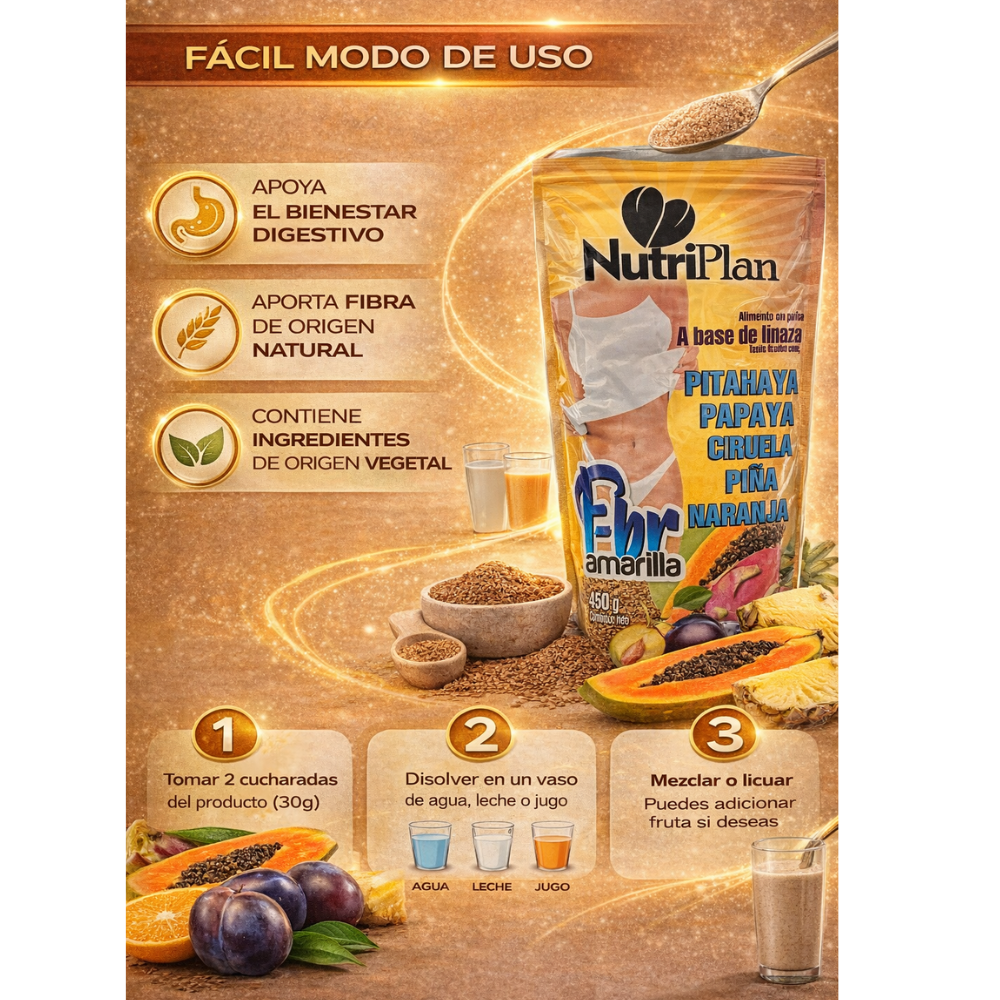 Batido Nutricional F-br Amarilla 450g con Linaza y Frutas | Fibra Natural en Polvo para Rutina Saludable - Image 5