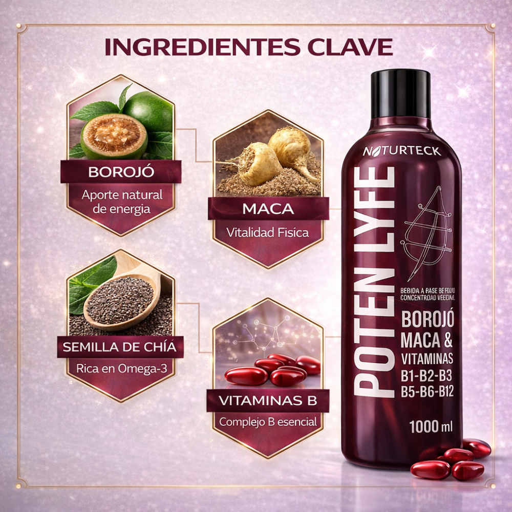 Suplemento Alimenticio Potenlyfe Bebida Funcional Borojó Maca Vitamina B 500 Ml - Image 3