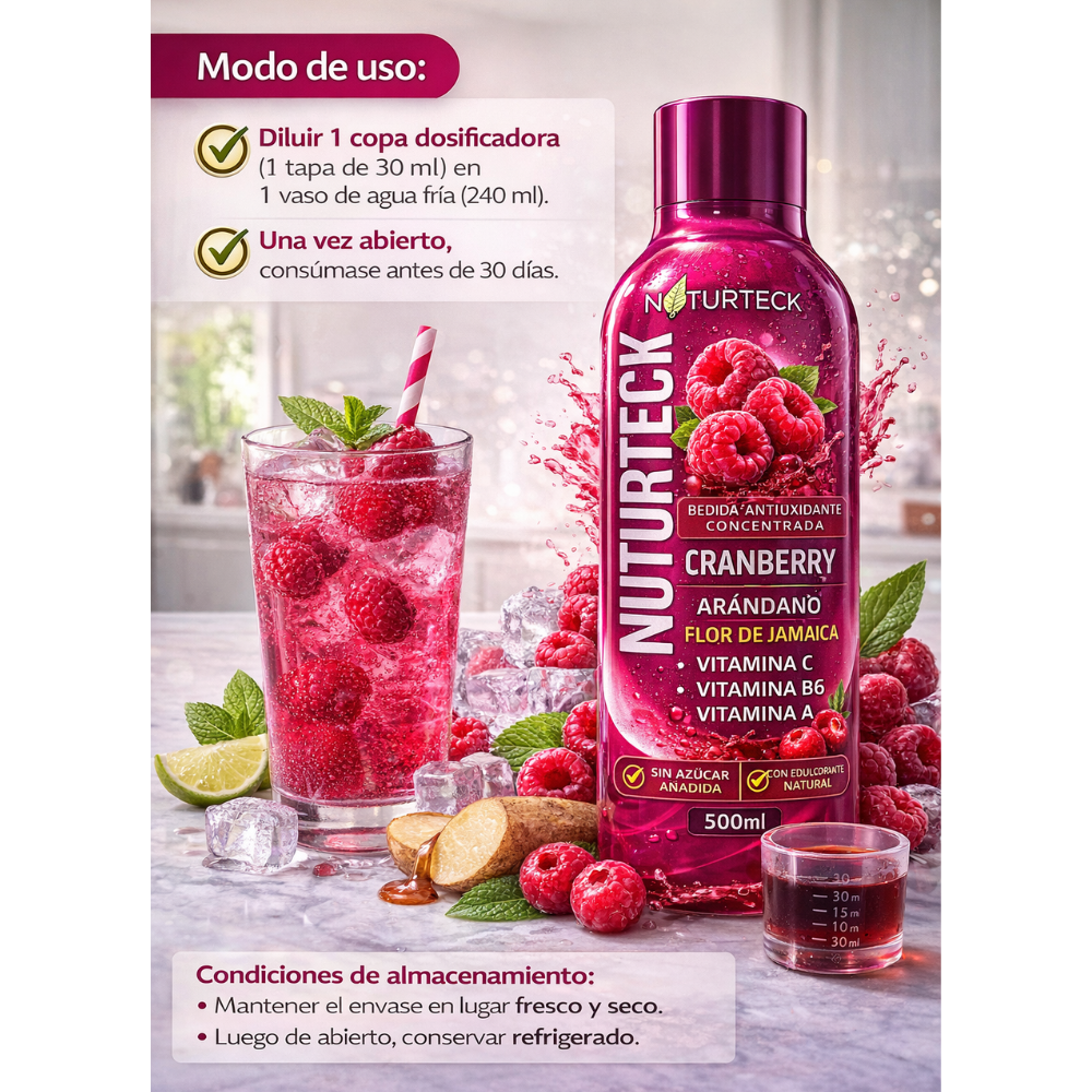 Bebida Concentrada Arándano Flor de Jamaica Vitamina C B6 A 500ml - Image 7