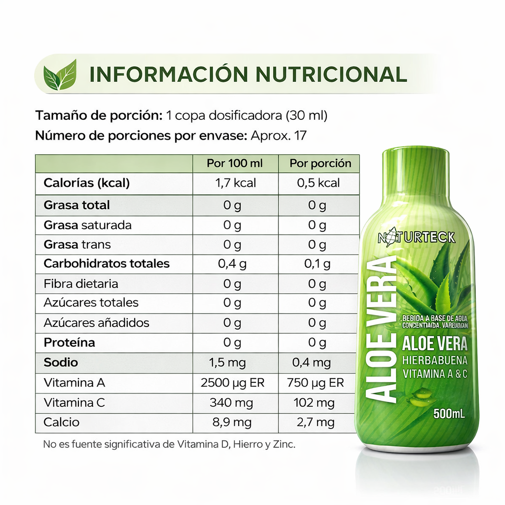 ALOE VERA NATURAL CON HIERBABUENA Y VITAMINAS A Y C 500ML NATURTECK BEBIDA FUNCIONAL - Image 6