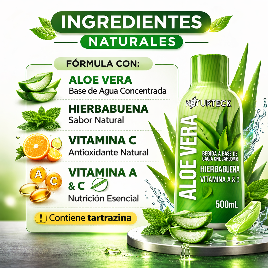 ALOE VERA NATURAL CON HIERBABUENA Y VITAMINAS A Y C 500ML NATURTECK BEBIDA FUNCIONAL - Image 5