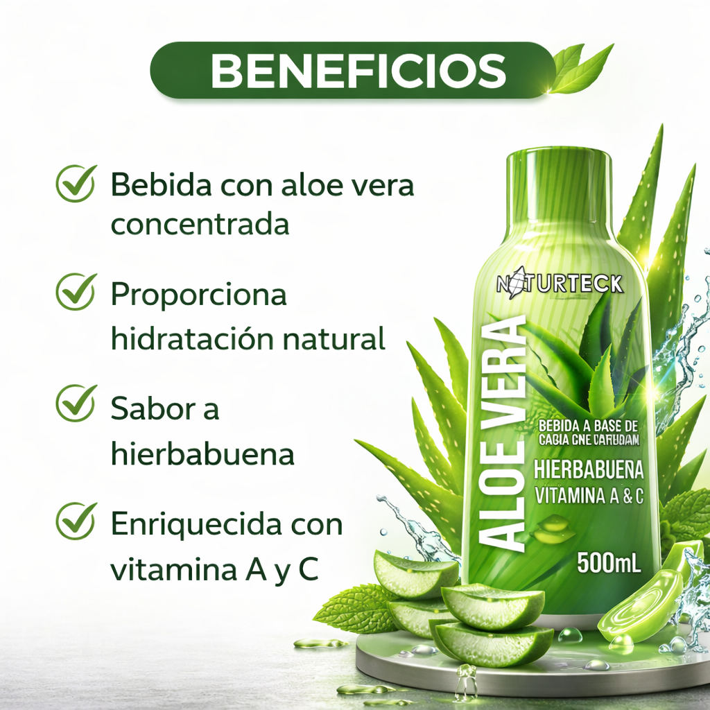 ALOE VERA NATURAL CON HIERBABUENA Y VITAMINAS A Y C 500ML NATURTECK BEBIDA FUNCIONAL - Image 4