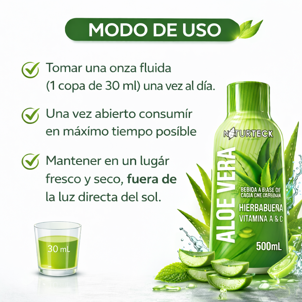 ALOE VERA NATURAL CON HIERBABUENA Y VITAMINAS A Y C 500ML NATURTECK BEBIDA FUNCIONAL - Image 3