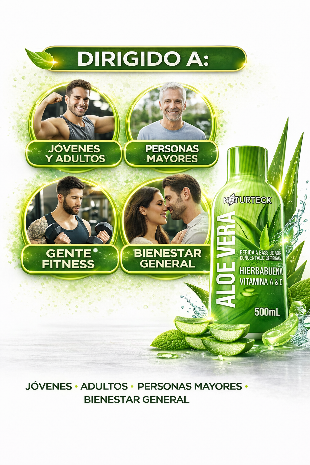 ALOE VERA NATURAL CON HIERBABUENA Y VITAMINAS A Y C 500ML NATURTECK BEBIDA FUNCIONAL - Image 2