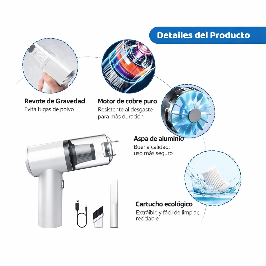Mini Aspiradora Portátil Inalámbrica Potente 120W Compacta - Image 9