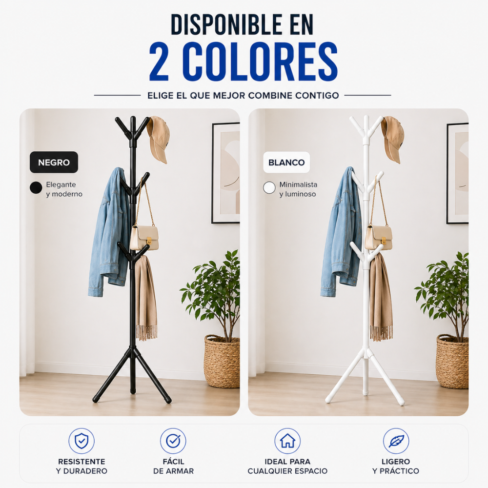Perchero de Pie Multifuncional 9 Ganchos | Organizador de Ropa Moderno en PVC | Fácil de Armar - Image 2