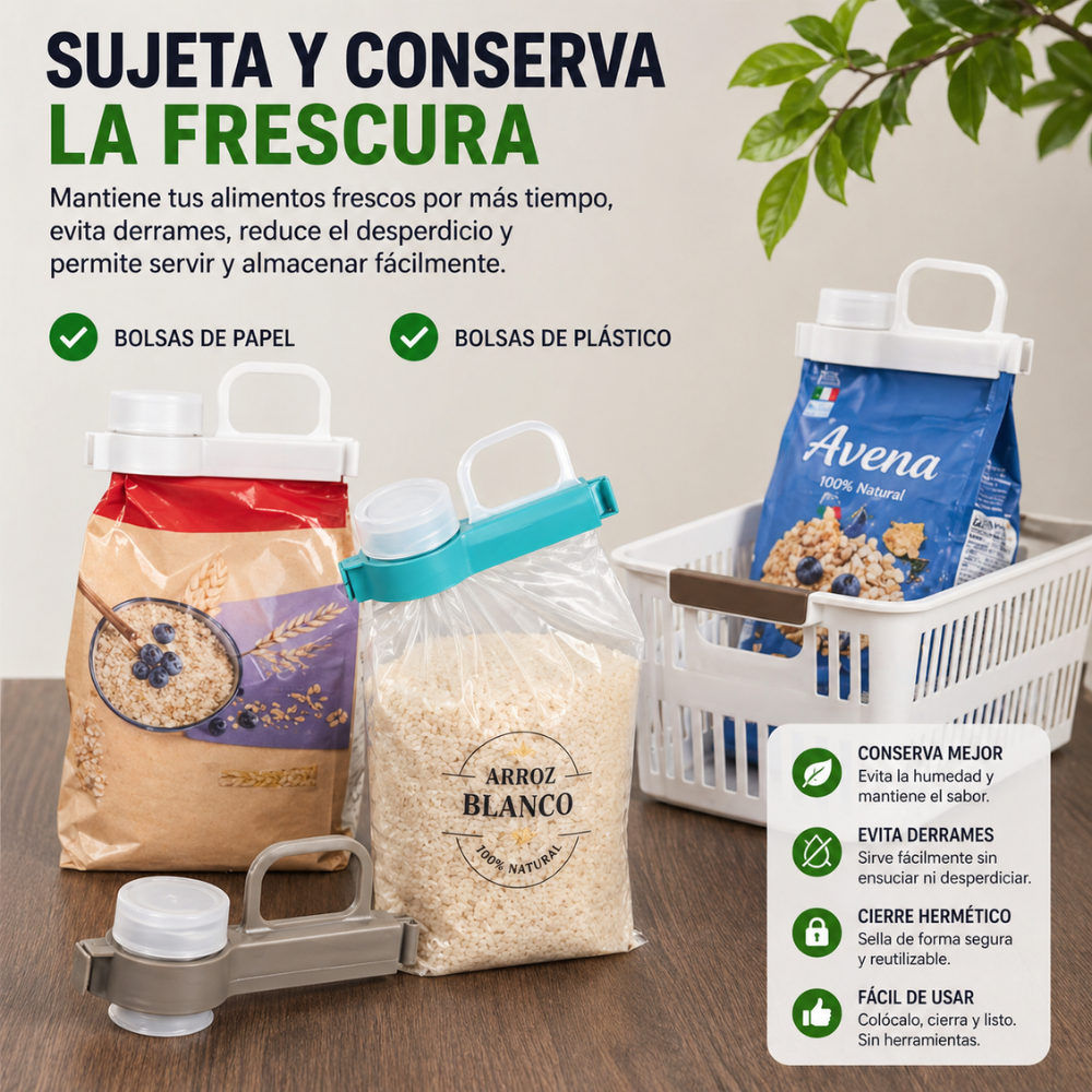 Clip Sellador de Bolsas con Dosificador | Cierre Hermético Reutilizable para Alimentos, Snacks, Cereales y Mascotas - Image 2