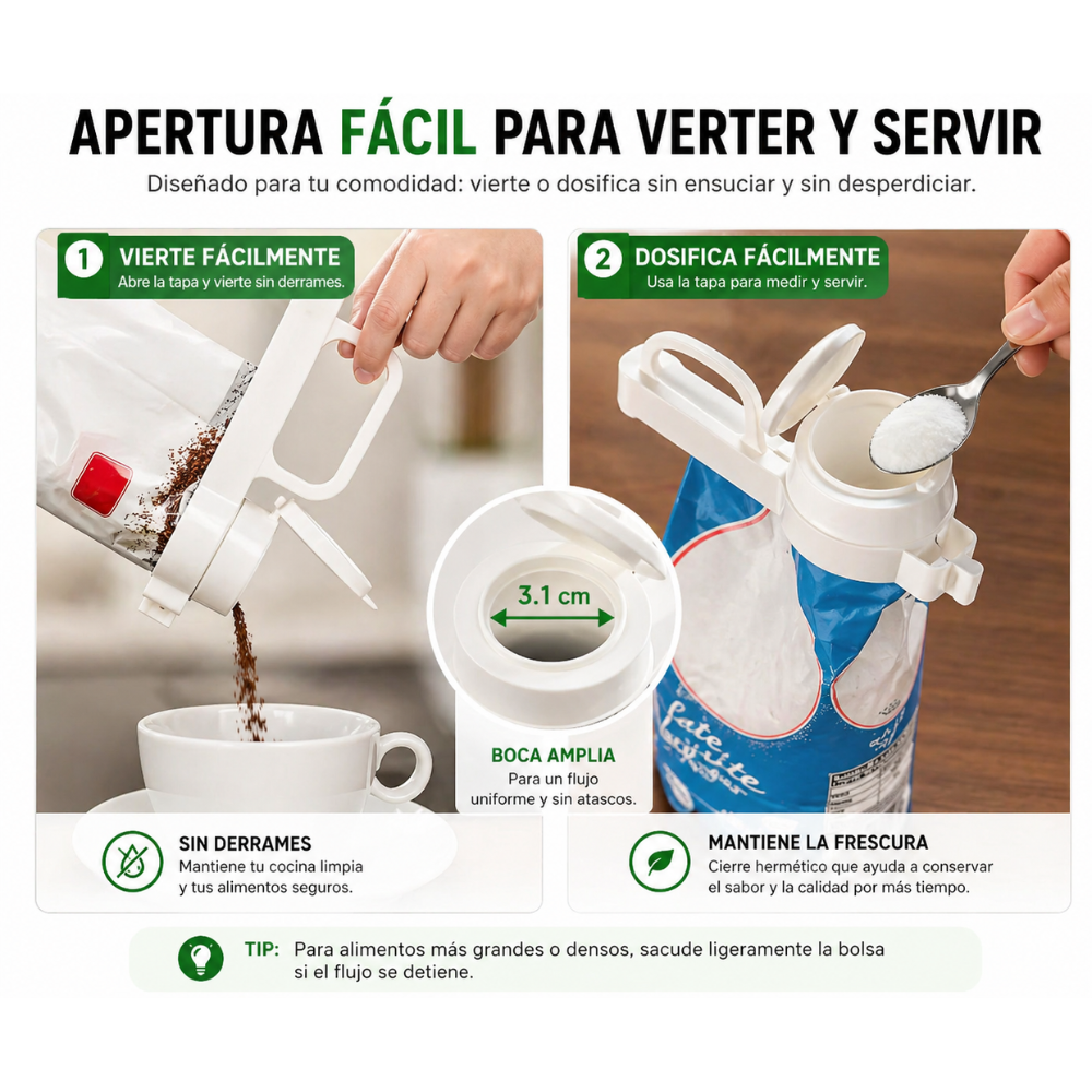 Clip Sellador de Bolsas con Dosificador | Cierre Hermético Reutilizable para Alimentos, Snacks, Cereales y Mascotas - Image 3