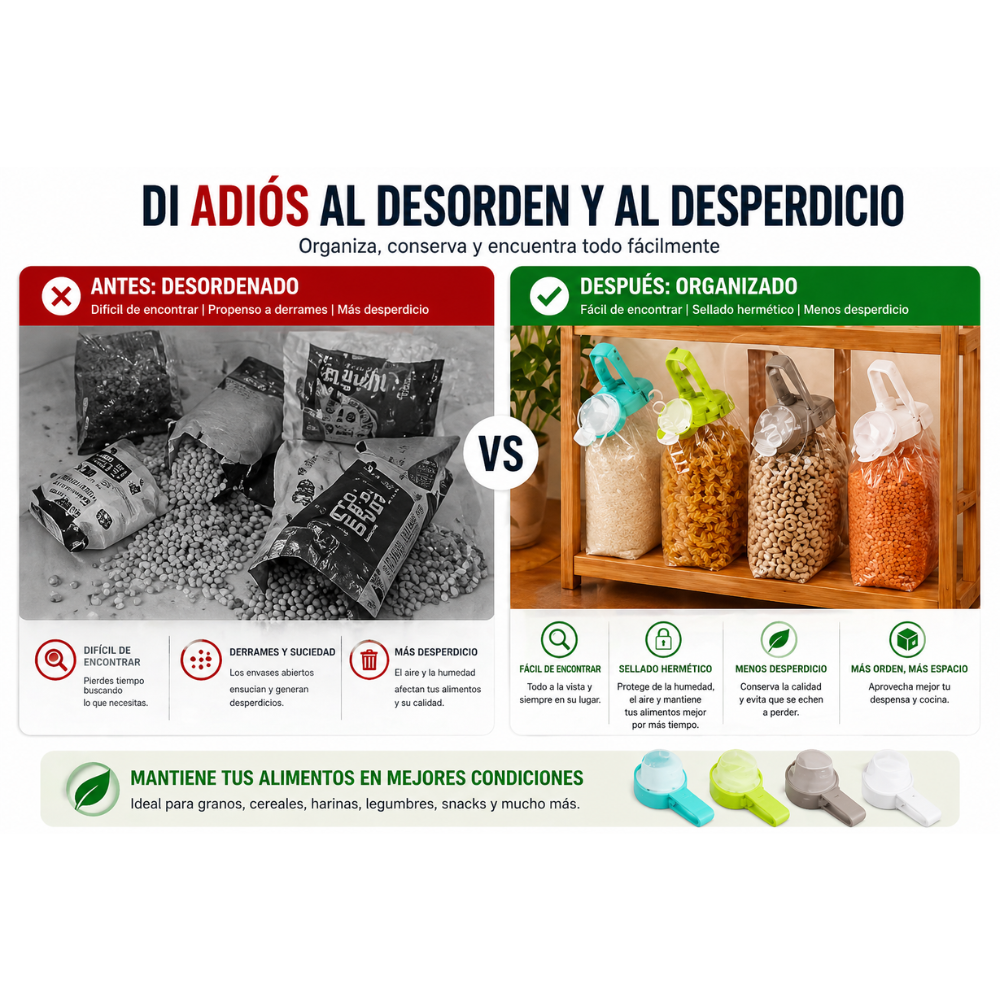 Clip Sellador de Bolsas con Dosificador | Cierre Hermético Reutilizable para Alimentos, Snacks, Cereales y Mascotas - Image 5