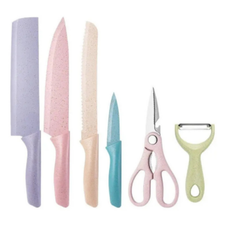 Set de Cuchillos de Cocina 6 Piezas Acero Inoxidable | Kit Completo con Tijeras y Pelador | Cocina Fácil y Rápida