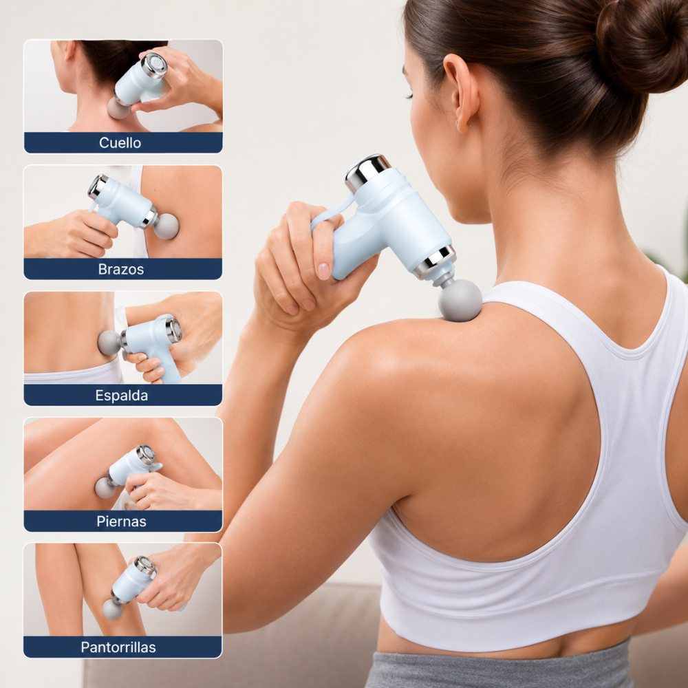 Pistola Masajeadora Muscular Recargable 6 Velocidades + 4 Cabezales | Masaje Relajante Portátil USB-C - Image 3