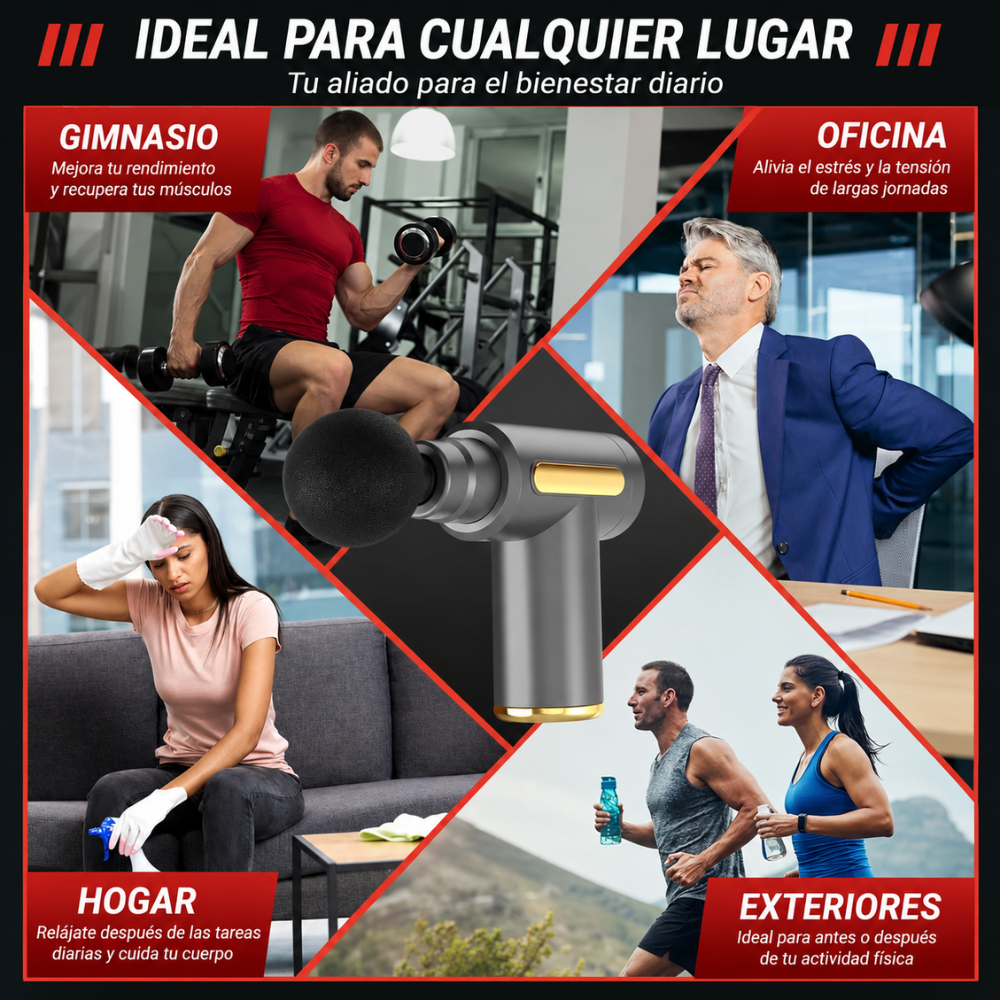 Pistola Masajeadora Muscular Profesional 6 Velocidades Recargable USB-C | Massage Gun Portátil Con 4 Cabezales - Image 2