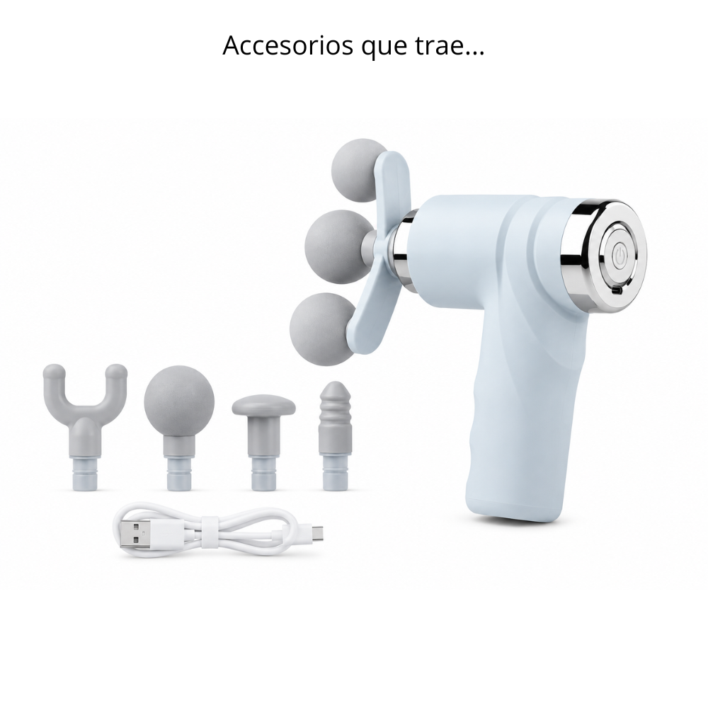 Pistola Masajeadora Muscular Recargable 6 Velocidades + 4 Cabezales | Masaje Relajante Portátil USB-C - Image 4