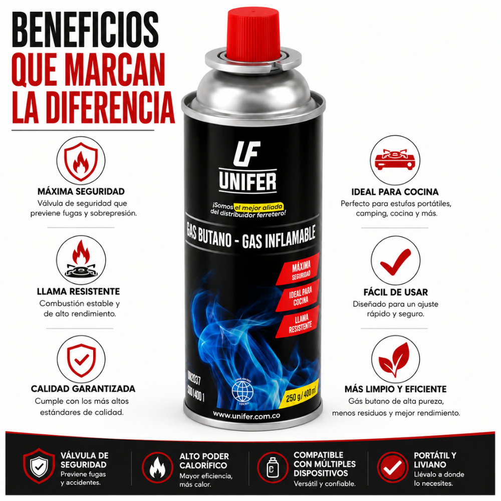Gas Butano Unifer 250g 400ml Para Estufa Camping Soplete Portátil - Image 2