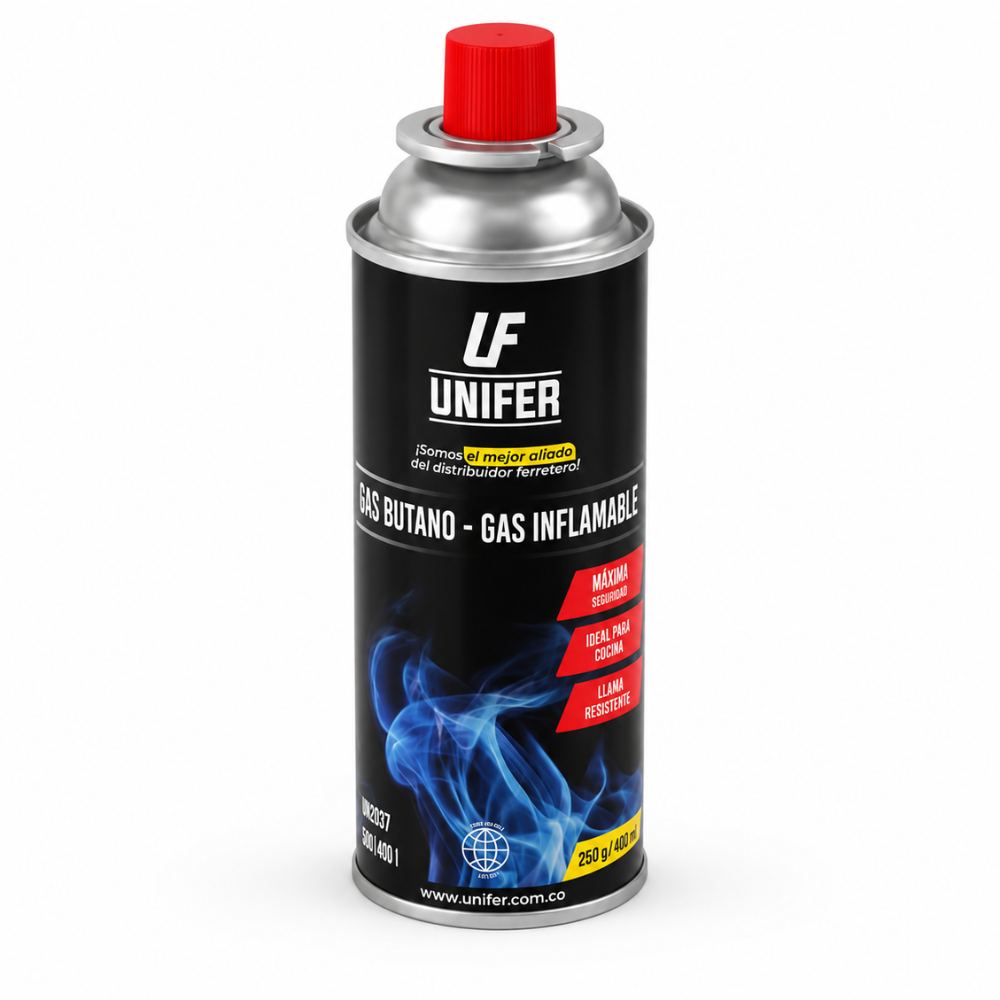 Gas Butano Unifer 250g 400ml Para Estufa Camping Soplete Portátil