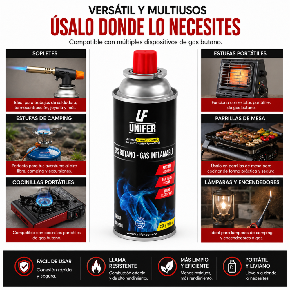 Gas Butano Unifer 250g 400ml Para Estufa Camping Soplete Portátil - Image 4