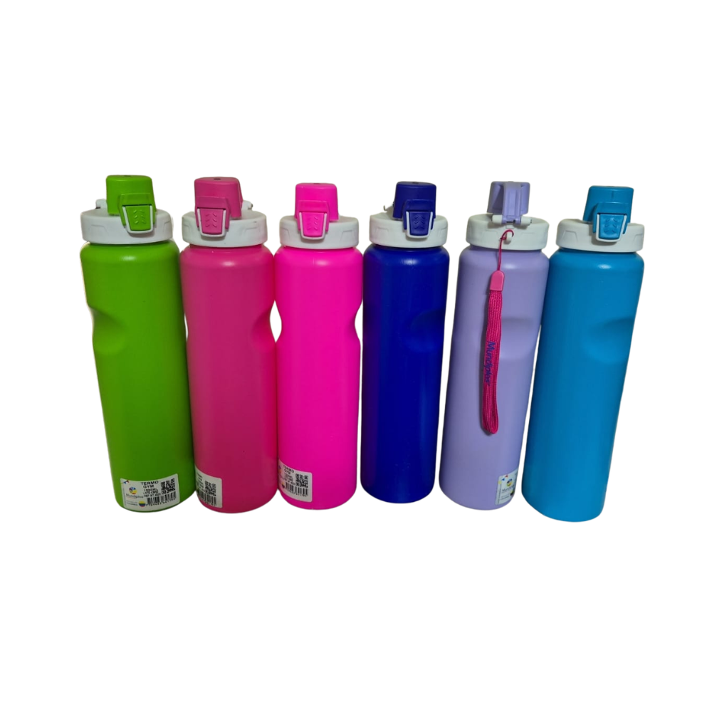 Termo Gym 1000 Ml Botella Deportiva Con Seguro Antiderrame Y Correa