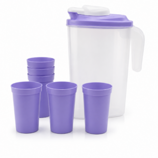 Set Jarra 4 Litros con 6 Vasos 10 Oz Plástico Resistente Libre BPA Hogar