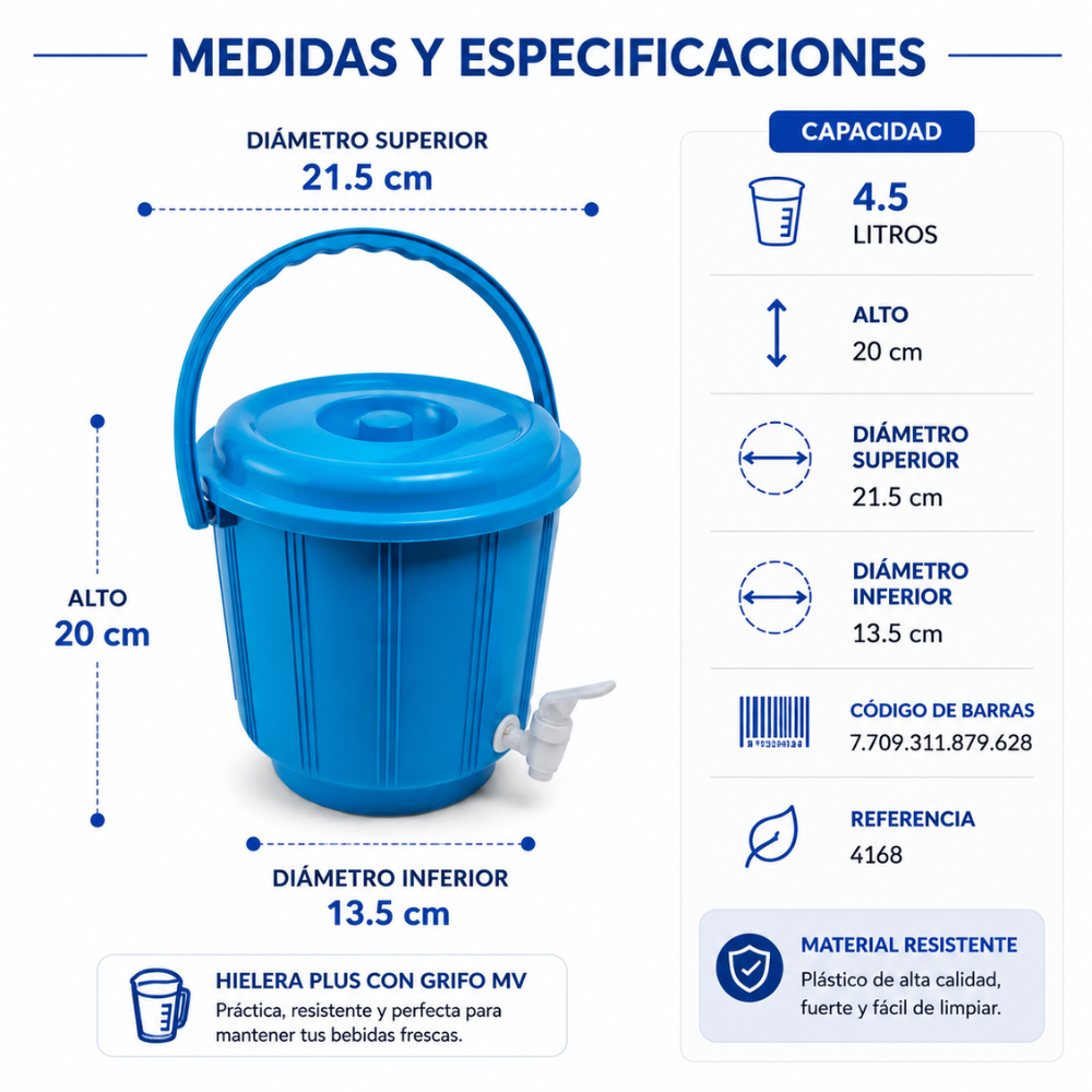 Hielera Plus 4.5 Litros Con Grifo Dispensador Para Bebidas Frías Azul - Image 2