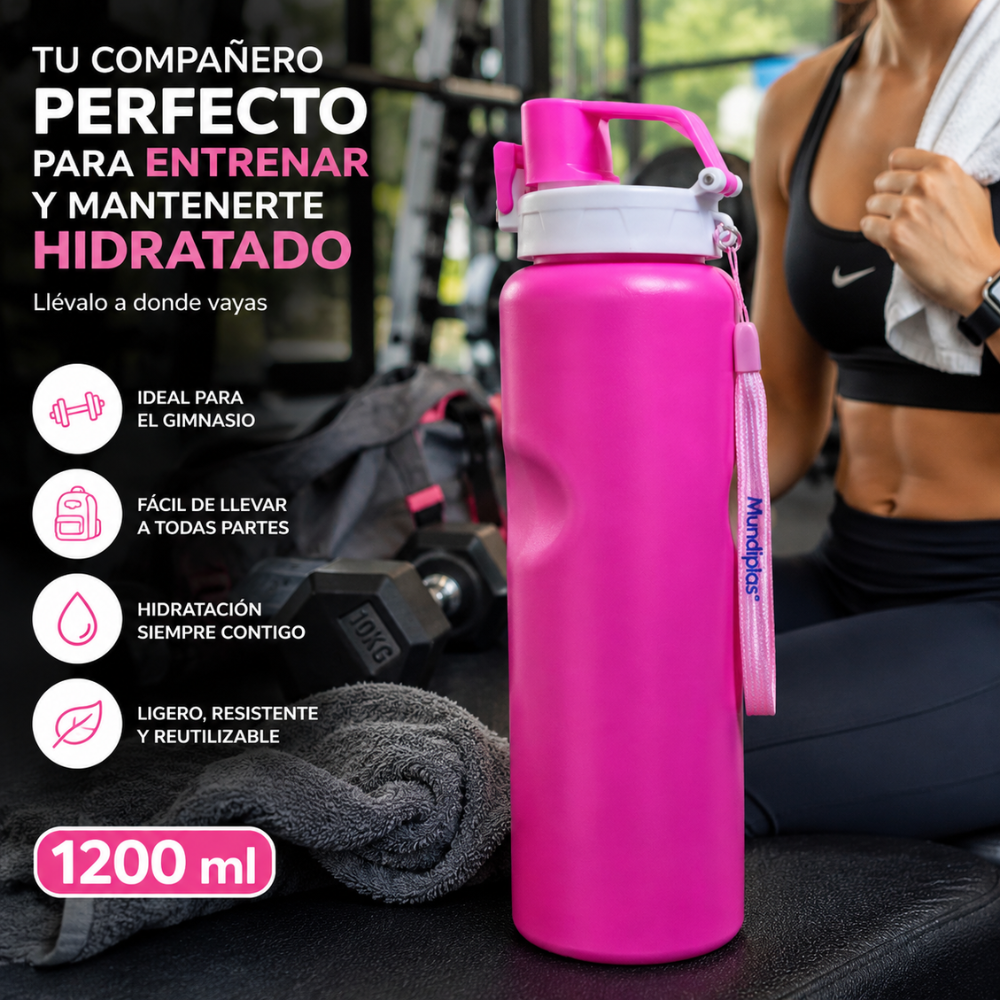 Termo Gym Deportivo 1200 Ml Botella Reutilizable con Asa y Correa Libre BPA - Image 4