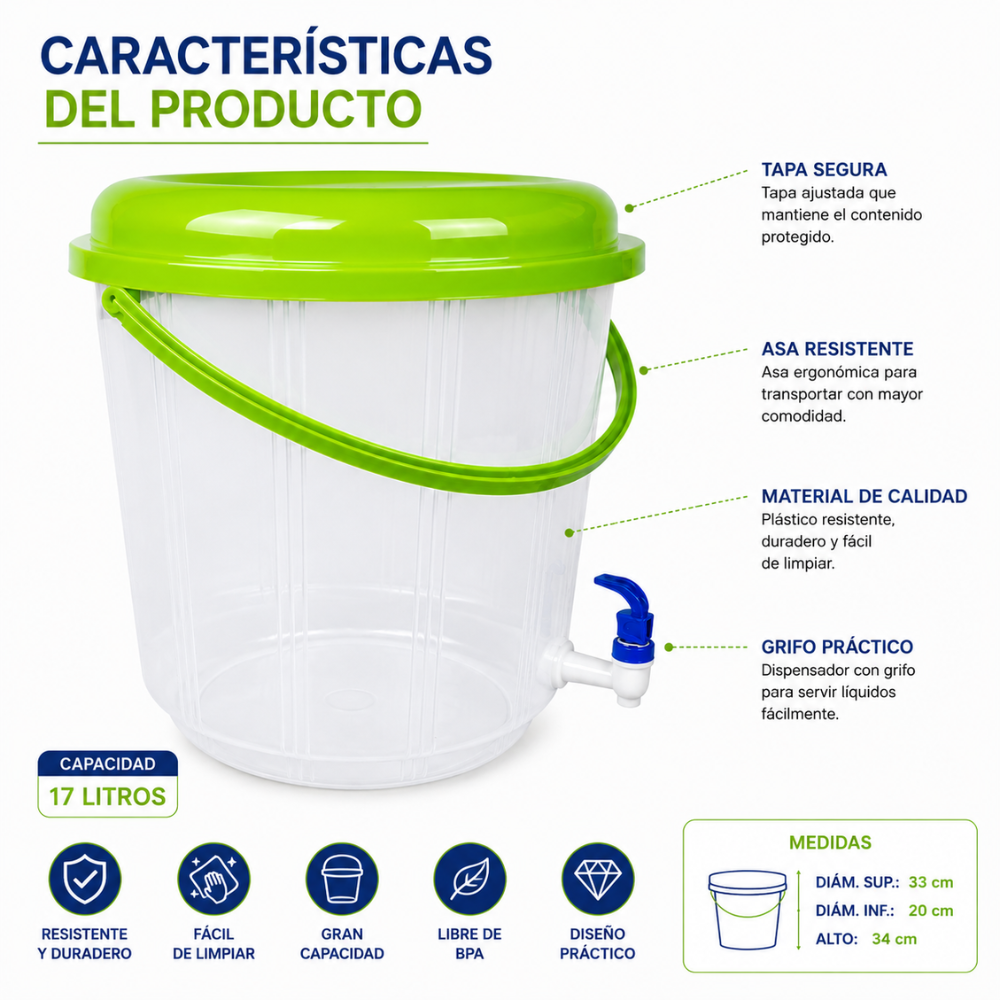 Balde Dispensador 17 Litros con Tapa y Grifo Ideal para Bebidas y Eventos - Image 3