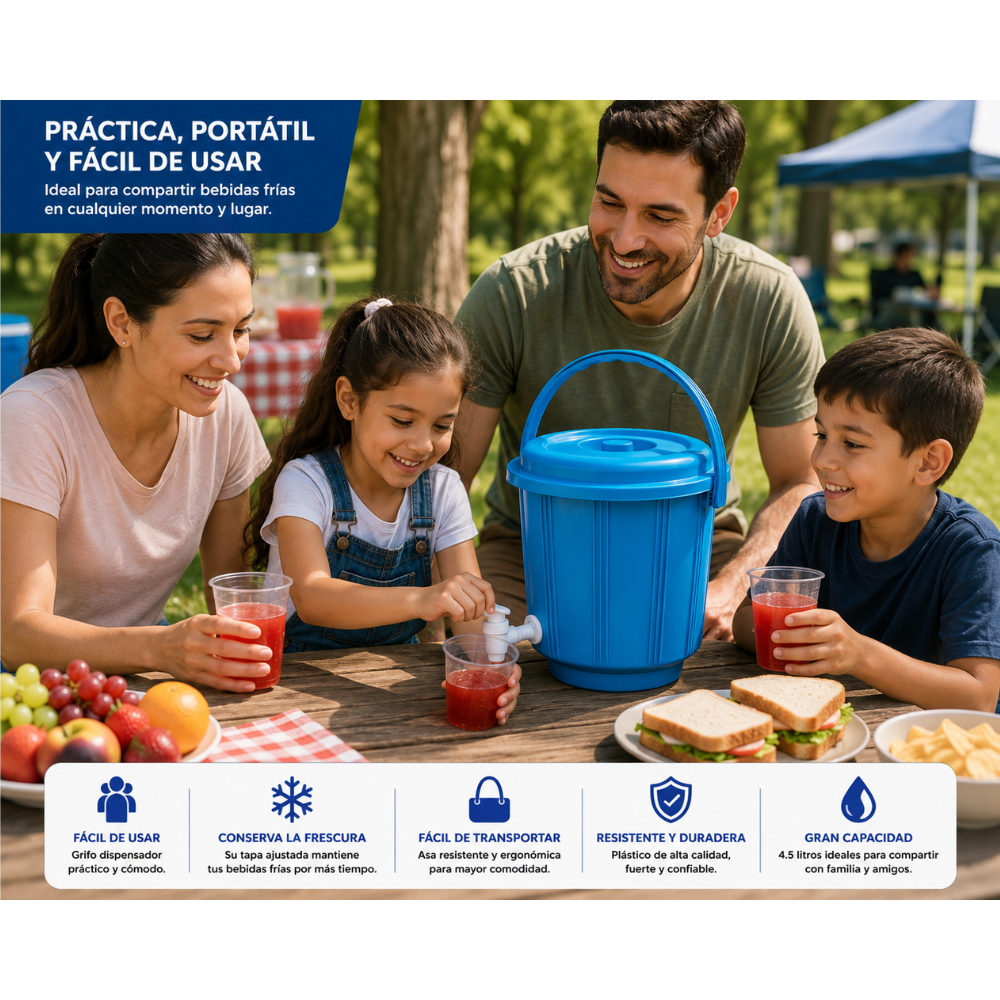 Hielera Plus 4.5 Litros Con Grifo Dispensador Para Bebidas Frías Azul - Image 3