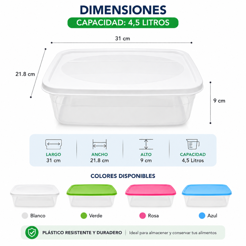Recipiente Hermético Plástico 4.5 Litros Con Tapa Ideal Para Alimentos Cocina - Image 3