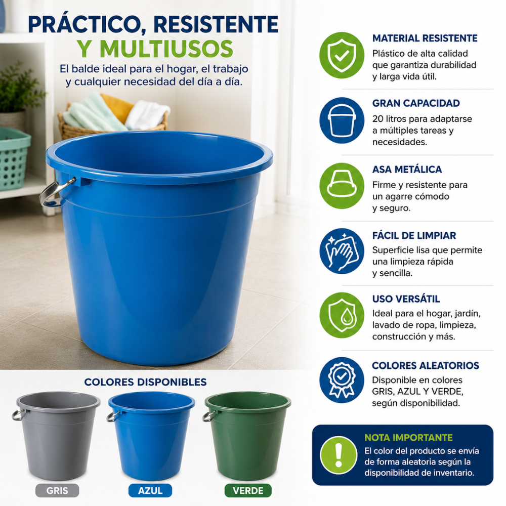 Balde Plástico Multiuso 20 Litros con Asa Reforzada para Hogar y Trabajo - Image 4