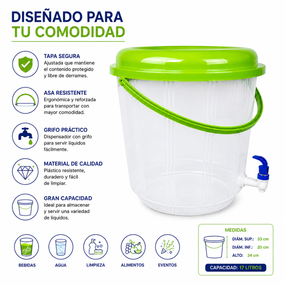 Balde Dispensador 17 Litros con Tapa y Grifo Ideal para Bebidas y Eventos - Image 4
