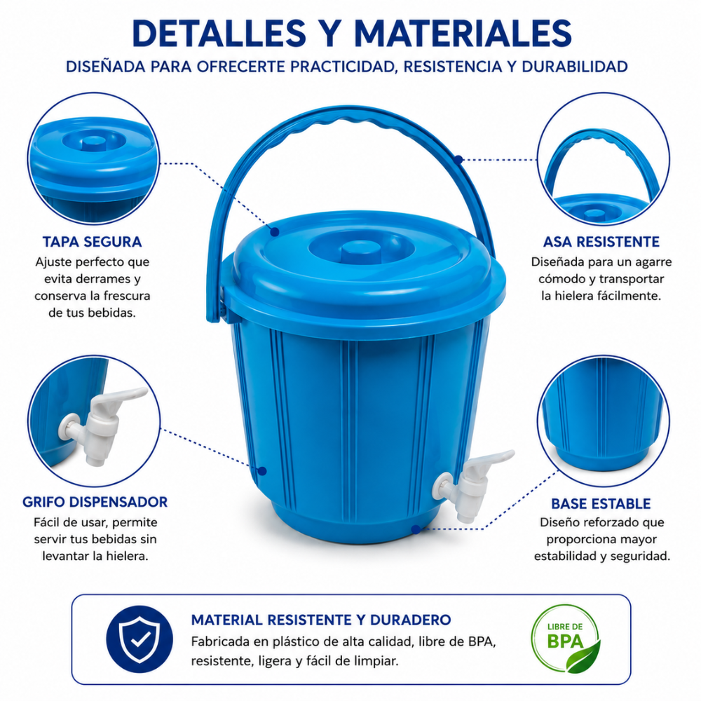 Hielera Plus 4.5 Litros Con Grifo Dispensador Para Bebidas Frías Azul - Image 4
