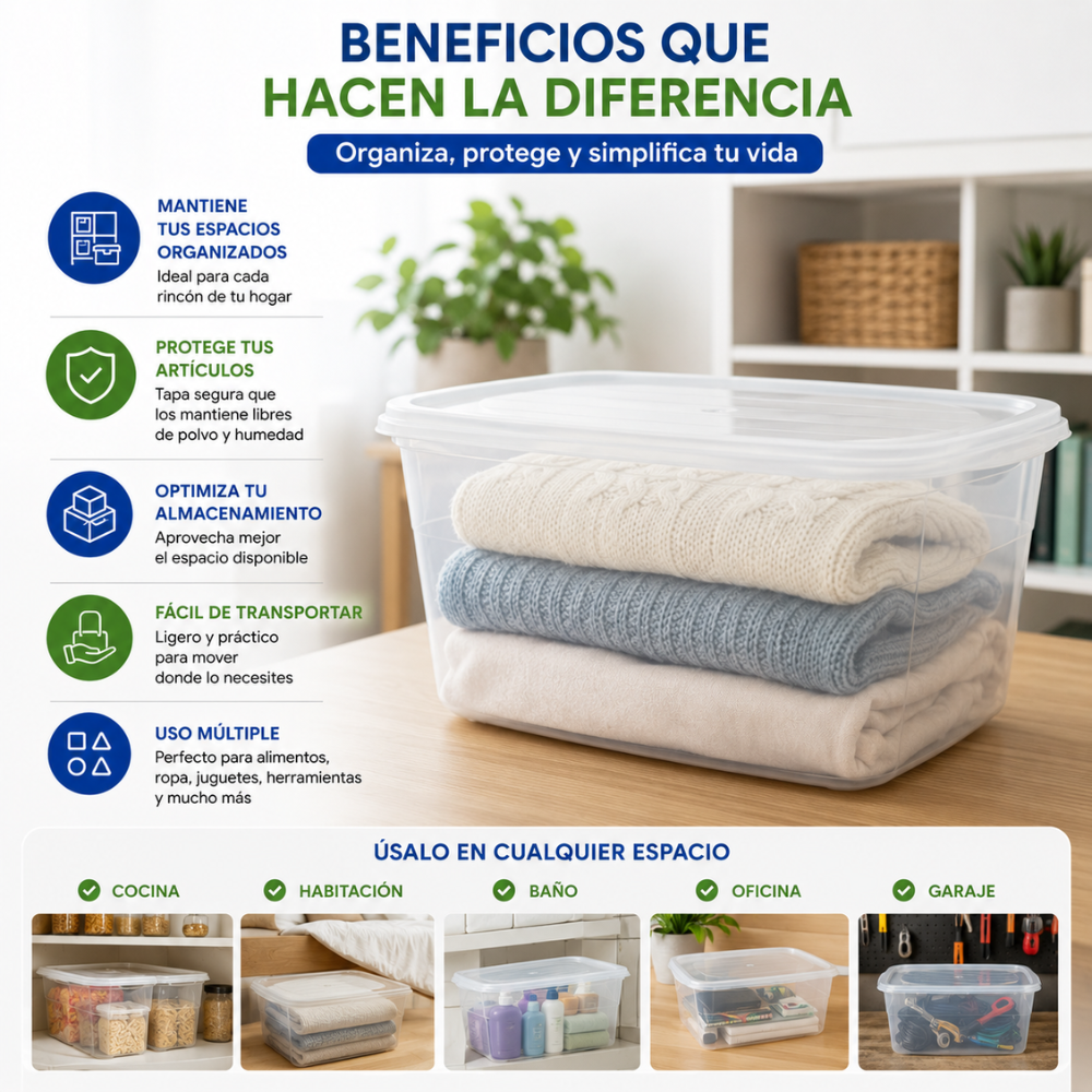 Recipiente Plástico Amanecer 12 Litros Con Tapa Multiusos Transparente - Image 3