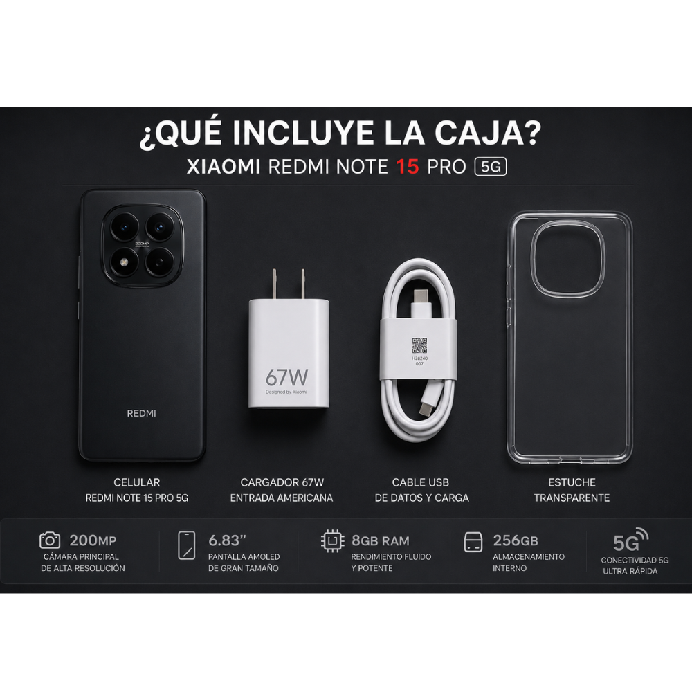 Xiaomi Redmi Note 15 Pro 5G 256GB 8GB RAM Cámara 200MP AMOLED 6.83" Libre Negro - Image 5