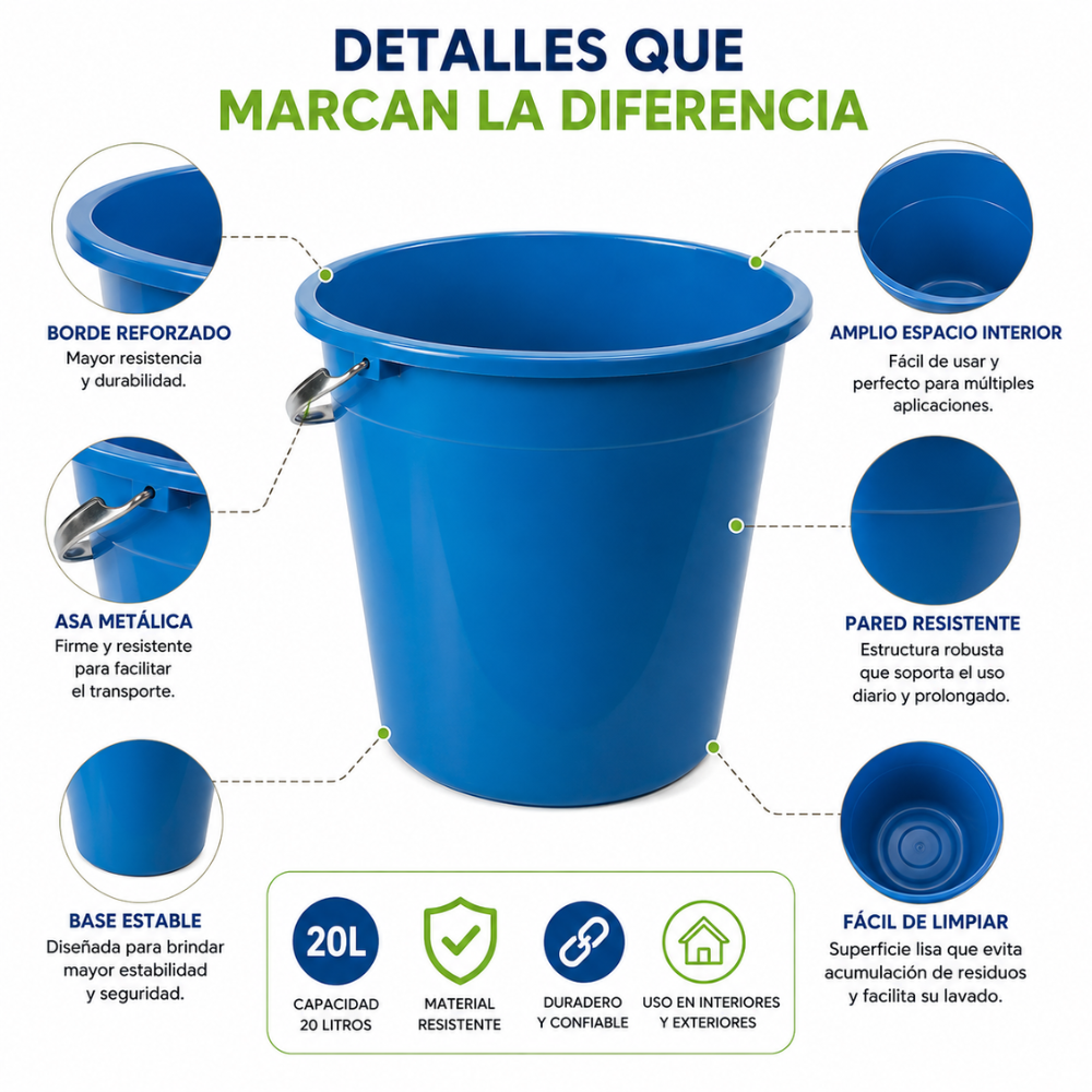 Balde Plástico Multiuso 20 Litros con Asa Reforzada para Hogar y Trabajo - Image 5