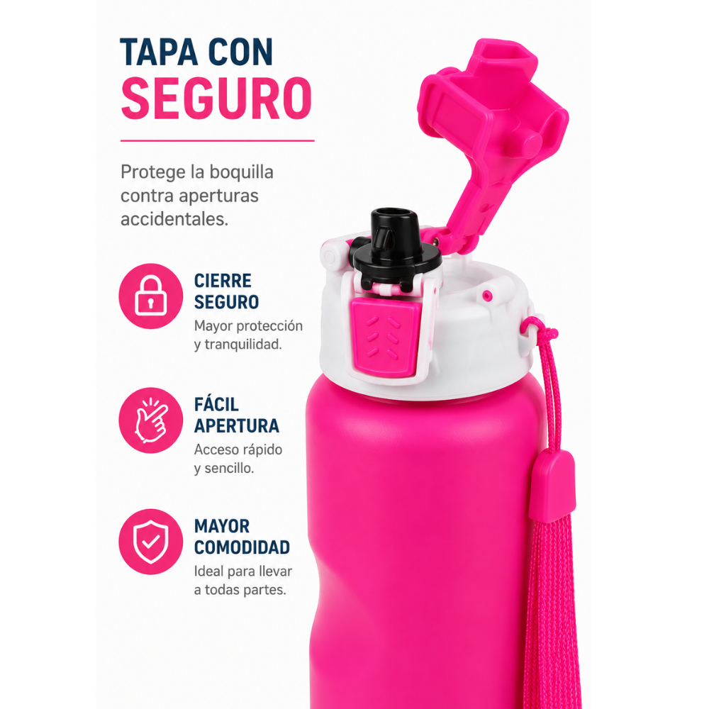 Termo Gym 1000 Ml Botella Deportiva Con Seguro Antiderrame Y Correa - Image 5