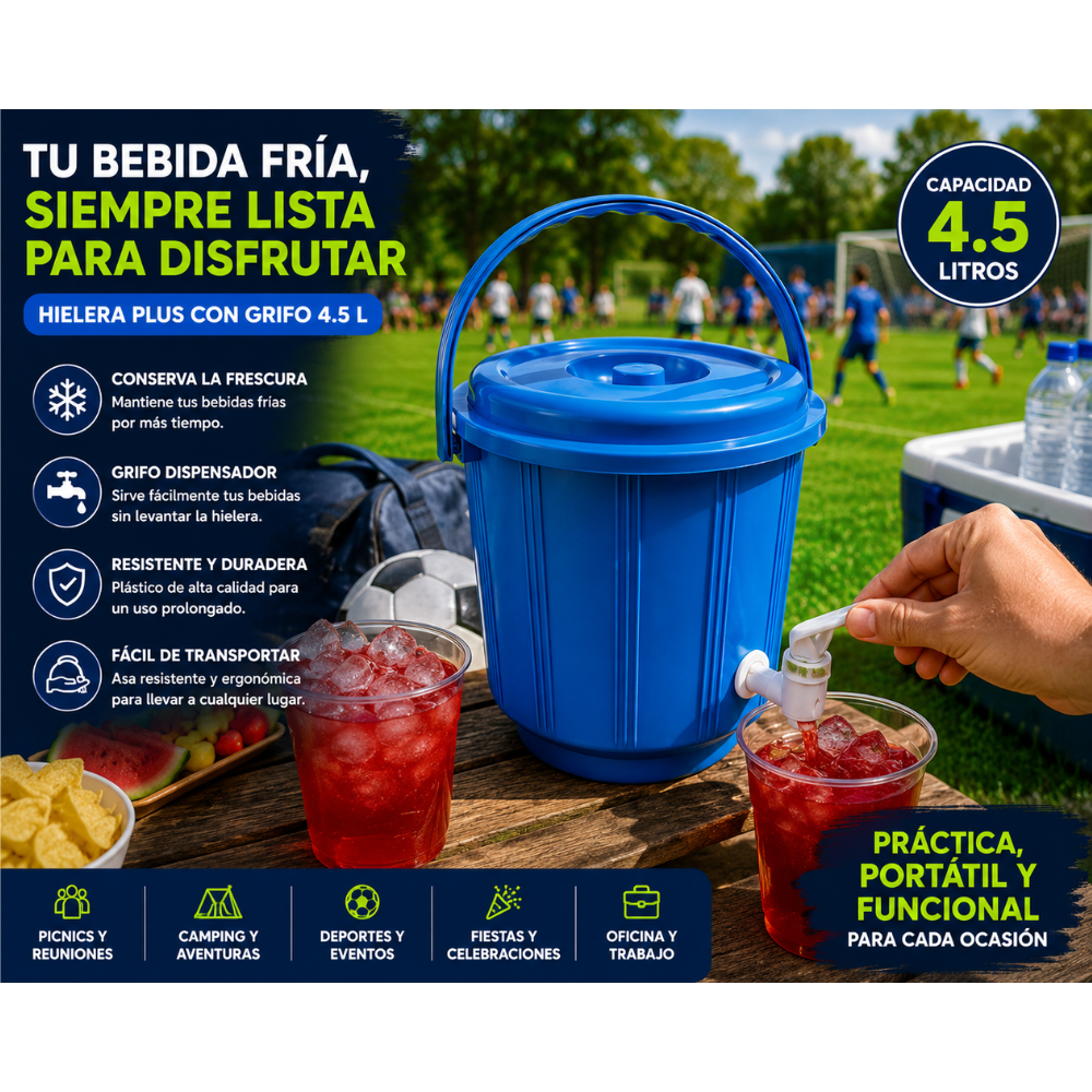 Hielera Plus 4.5 Litros Con Grifo Dispensador Para Bebidas Frías Azul - Image 5